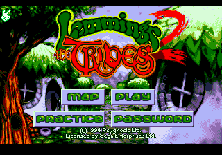 Lemmings 2: The Tribes title screen for Sega Mega Drive